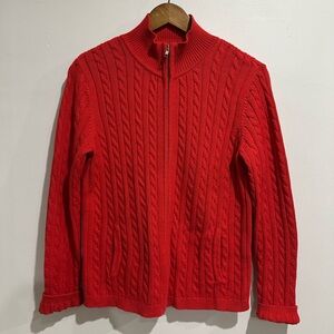 ASTON Vintage Red Hand Frame Knit 100% Cotton Zip Up Sweater Size M
